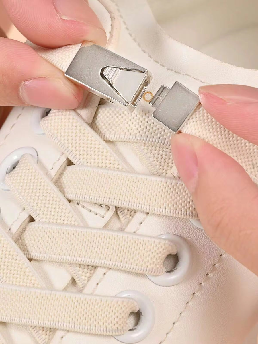 1pair Elastic No-Tie Shoelaces With Switch Buckle, Beige, Suitable For Sneakers, Sports Shoes, Casual Shoes Women Men Basketball Shoes,Trainers Running Shoes Summer, Shoes Accessories Gift Ideas