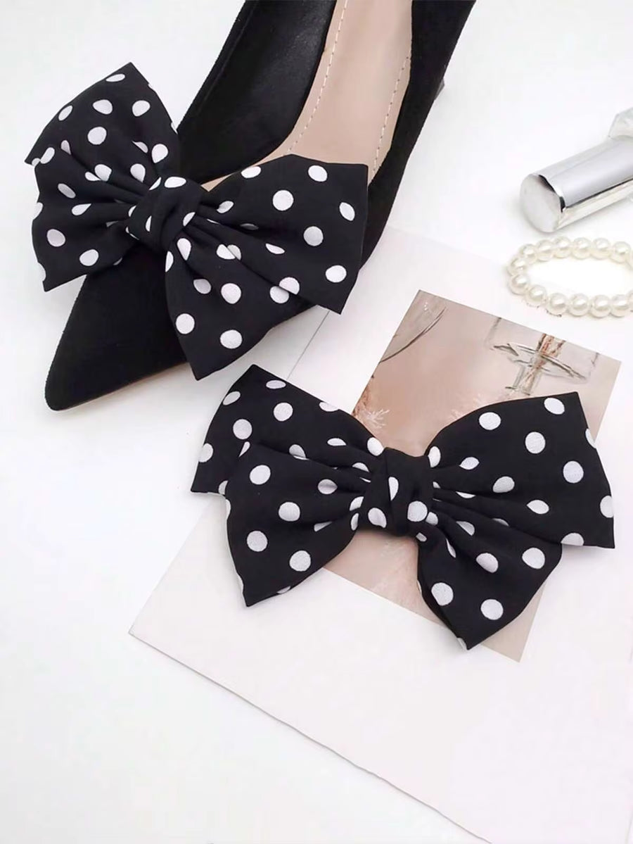 1 Pair Black Fabric Polka Dot Bow Flower Decor, New DIY Suitable For Clothing & Headpiece Accessories