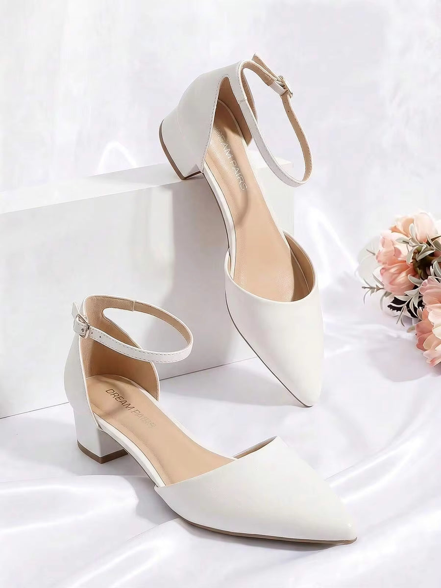 Women's Ankle Strap Low Heel Pumps Dress Shoes Pointed Toe Closed Toe Comfortable Casual D'Orsay Flats